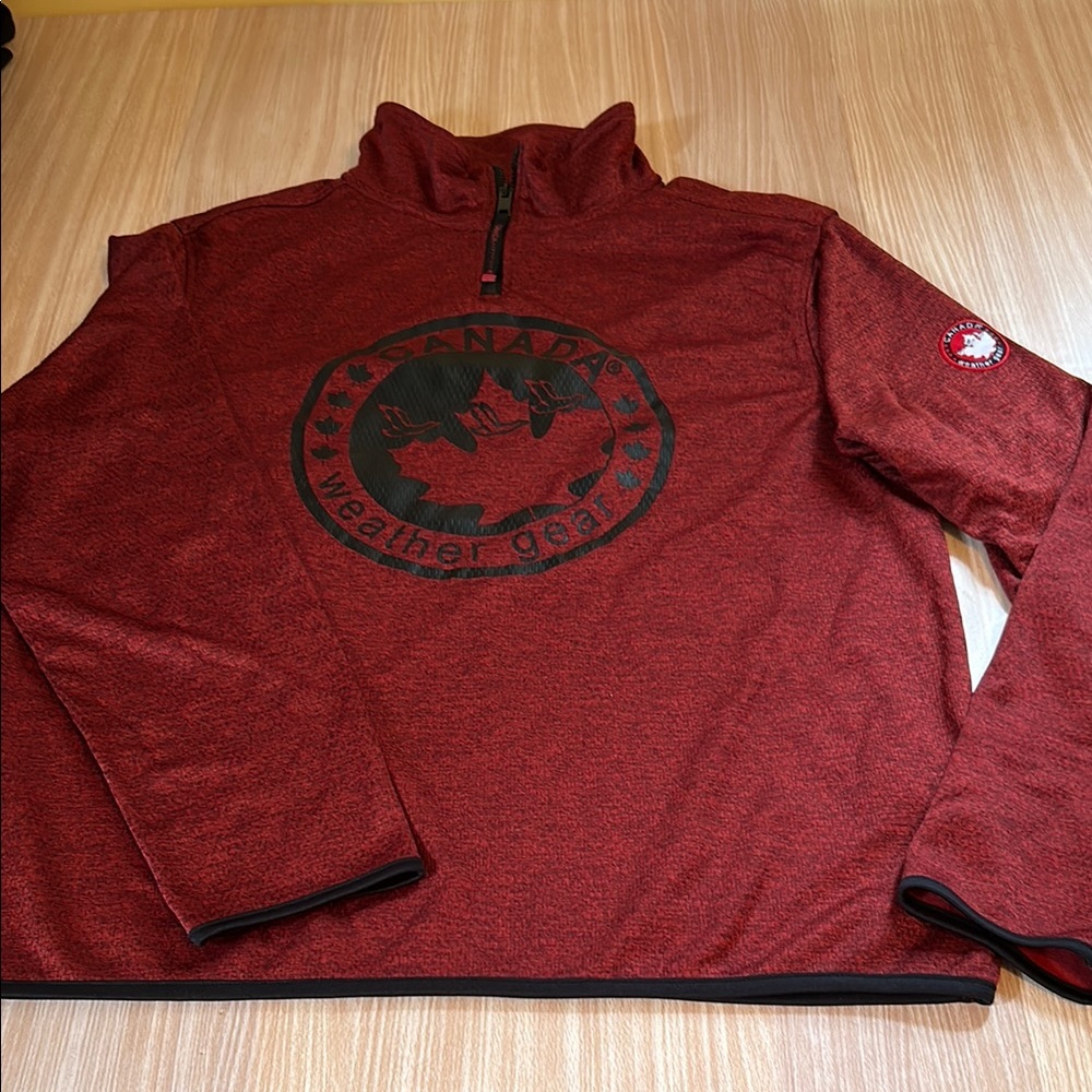 Canada Weathergear polyester fleece lined 1/4 zip shirt red black